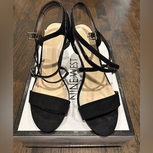 Womens Black Nine West Strap Heel Dress Sandal Size 9